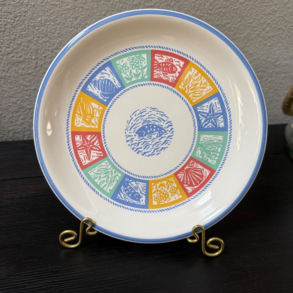 Dansk DAN80 Stoneware Seascapes 7 3/4"  Salad Plate Fish Shells & Flowers Japan